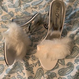 Fluffy strap heels